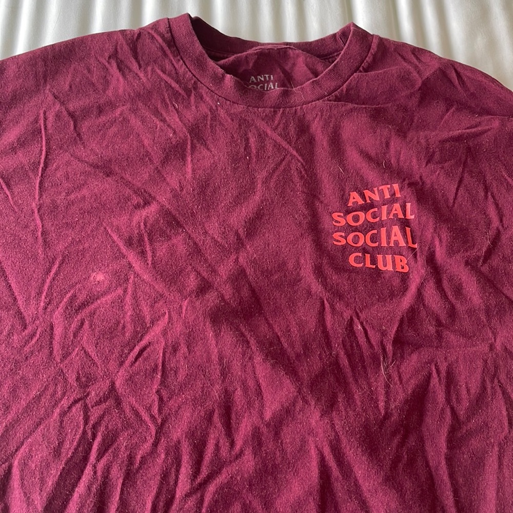 Anti social social club maroon and orange t shirt